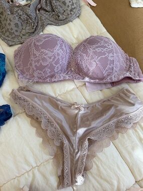 Victoria’s Secret Lilac Lace Strapless Bra & Satin panty Panty Set